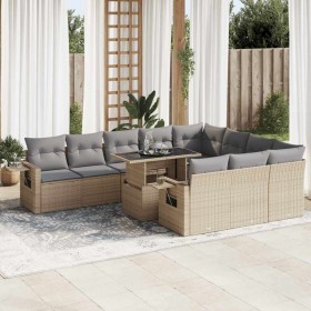 Set of 11pcs garden sofas with beige synthetic