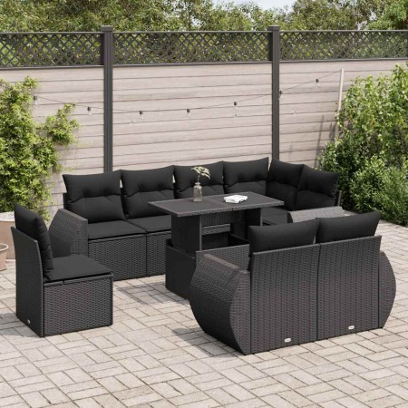 Set Gartensofas mit Kissen 9 Stück synthetisches Rattan schwarz | Foro24|Onlineshop| Casa, Jardín y Más Foro24.es