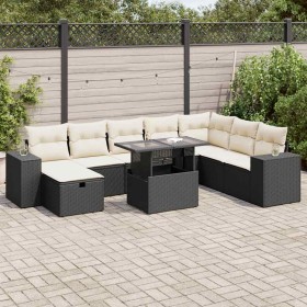 Set of garden sofas with cushions 9 pcs synthetic