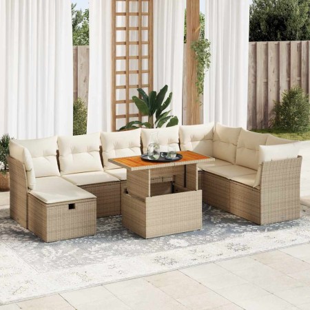 Set garden sofas and cushions 9 pcs synthetic rattan acacia beige | Foro24|Onlineshop| Casa, Jardín y Más Foro24.es