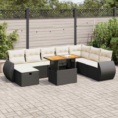 Set sofás jardín y cojines 9 pzas ratán sintético acacia negro | Foro24|Onlineshop| Casa, Jardín y Más Foro24.es