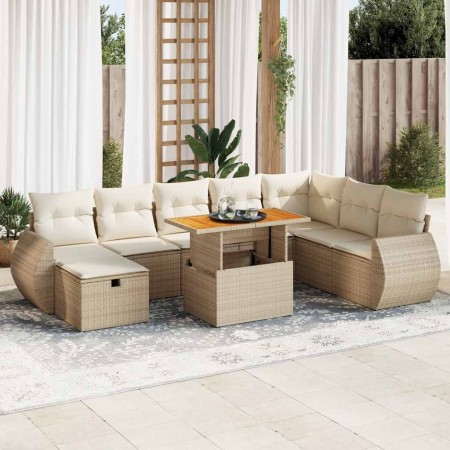 Set garden sofas and cushions 9 pcs synthetic rattan acacia beige | Foro24|Onlineshop| Casa, Jardín y Más Foro24.es