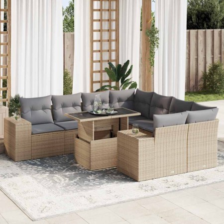 Set de sofás de jardín con cojines 9 pzas ratán sintético beige von , Gartensets - Ref: Foro24-3326770, Preis: 768,30 €, Raba...