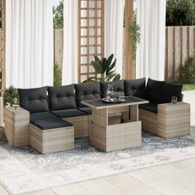 Set mit 8 Gartensofas und Kissen Kunstrattangrau