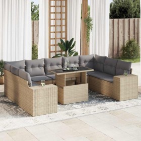 Set of garden sofas with beige cushions 10 pcs