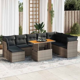 Set of garden sofas with cushions 9 pcs synthetic