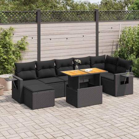 Set aus Gartensofas und Kissen 8-teilig synthetisches Rattan schwarz | Foro24|Onlineshop| Casa, Jardín y Más Foro24.es