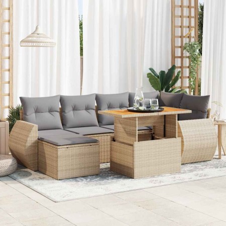 Set of 7-piece garden sofas and cushions synthetic rattan beige | Foro24|Onlineshop| Casa, Jardín y Más Foro24.es