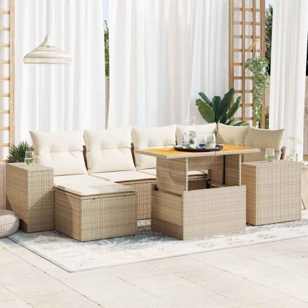 Set aus 7-teiligen Gartensofas und Kissen, synthetisches Rattan, beige von , Gartensets - Ref: Foro24-3327397, Preis: 671,94 ...