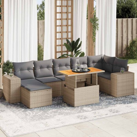 Set aus Gartensofas und Kissen 8-teilig synthetisches Rattan beige | Foro24|Onlineshop| Casa, Jardín y Más Foro24.es