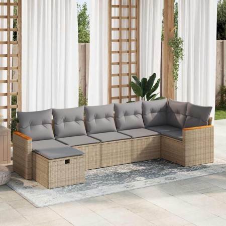 Set aus 7-teiligen Gartensofas und Kissen, synthetisches Rattan, beige | Foro24|Onlineshop| Casa, Jardín y Más Foro24.es