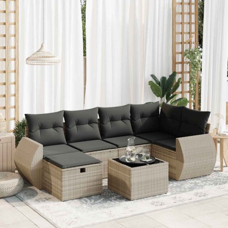 Set mit 7 Gartensofas mit Kissen PE Rattan hellgrau | Foro24|Onlineshop| Casa, Jardín y Más Foro24.es