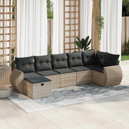 Set mit 7 Gartensofas mit Kissen PE Rattan hellgrau | Foro24|Onlineshop| Casa, Jardín y Más Foro24.es