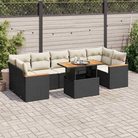 Set sofás jardín y cojines 7 pzas ratán sintético acacia negro | Foro24|Onlineshop| Casa, Jardín y Más Foro24.es