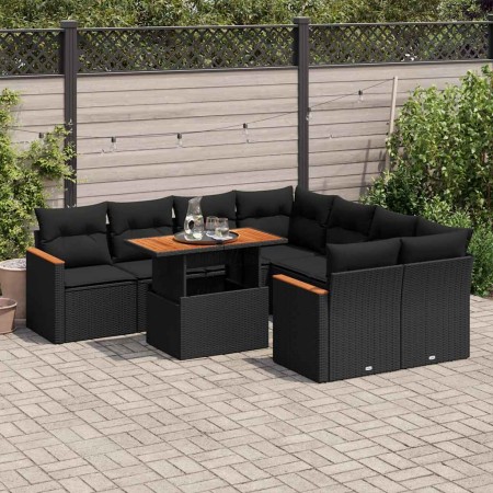 Set sofás jardín y cojines 9 pzas ratán sintético acacia negro | Foro24|Onlineshop| Casa, Jardín y Más Foro24.es