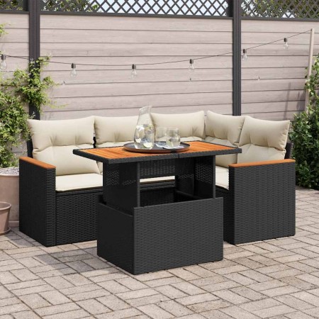 Set Gartensofas und Kissen 5-tlg. synthetisches Rattan Akazie schwarz | Foro24|Onlineshop| Casa, Jardín y Más Foro24.es