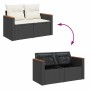 Set garden sofas and cushions 5 pcs synthetic rattan acacia black | Foro24|Onlineshop| Casa, Jardín y Más Foro24.es