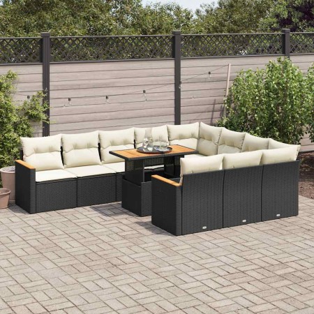 Set sofás jardín y cojines 11 pzas ratán sintético acacia negro | Foro24|Onlineshop| Casa, Jardín y Más Foro24.es