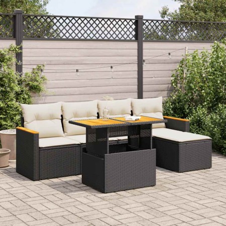 Set garden sofas and cushions 6 pcs synthetic rattan acacia black | Foro24|Onlineshop| Casa, Jardín y Más Foro24.es