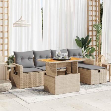 Set garden sofas and cushions 6 pcs synthetic rattan acacia beige | Foro24|Onlineshop| Casa, Jardín y Más Foro24.es