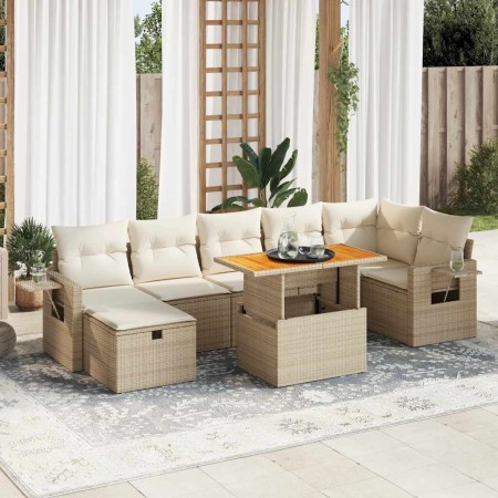 Set garden sofas and cushions 5 pcs synthetic rattan acacia beige | Foro24|Onlineshop| Casa, Jardín y Más Foro24.es