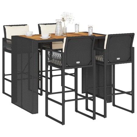 Gartenbar-Set mit Kissen 5-tlg. synthetisches Rattan Akazie schwarz von , Gartensets - Ref: Foro24-3328899, Preis: 585,54 €, ...