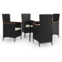 Juego de comedor de jardín 5 piezas con cojines negro de , Conjuntos de jardín - Ref: Foro24-3099444, Precio: 544,29 €, Descu...