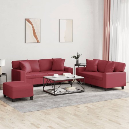 Set of sofas with cushions 3 pieces synthetic leather red red by , Sofas - Ref: Foro24-3201932, Price: 608,63 €, Discount: %