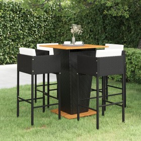 Set de bar de jardín 5 pzas y cojines ratán sintético negro de vidaXL, Conjuntos de jardín - Ref: Foro24-3094804, Precio: 445...