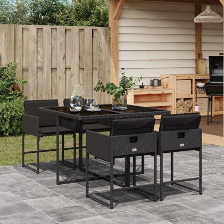 5 pcs garden furniture set with cushions synthetic rattan black | Foro24|Onlineshop| Casa, Jardín y Más Foro24.es