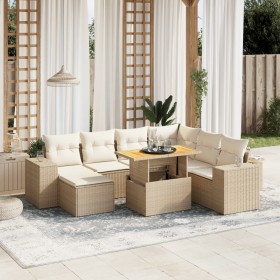 Set of garden sofas with beige cushions 8 pcs PE