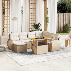 Set of garden sofas with beige cushions 8 pcs PE