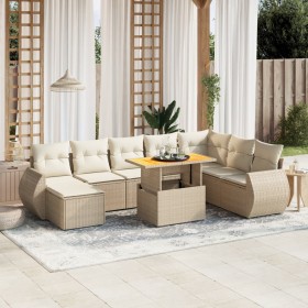 Set of 9 garden sofas with beige synthetic rattan