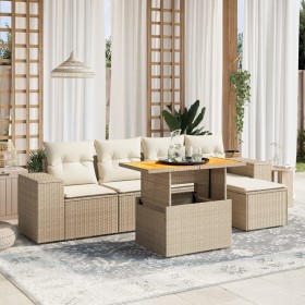 Set of garden sofas with cushions 6 pcs synthetic