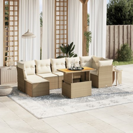 Juego de sofás de jardín con cojines beige 8 pzas ratán PE by , Garden sets - Ref: Foro24-3275487, Price: 646,44 €, Discount: %