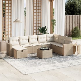 Set de sofás de jardín 9 pzas con cojines ratán sintético beige de , Conjuntos de jardín - Ref: Foro24-3263594, Precio: 723,1...