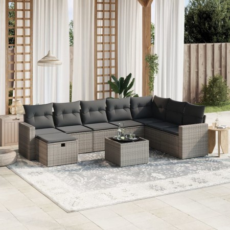 Set de muebles de jardín 9 pzas y cojines ratán sintético gris | Foro24|Onlineshop| Casa, Jardín y Más Foro24.es