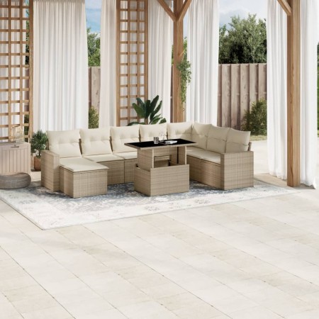 Set de sofás de jardín 9 pzas con cojines ratán sintético beige by , Garden sets - Ref: Foro24-3267468, Price: 760,86 €, Disc...