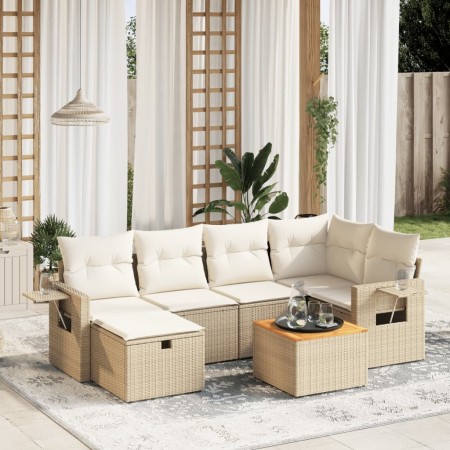 Set sofás de jardín 7 piezas y cojines ratán sintético beige de , Conjuntos de jardín - Ref: Foro24-3264950, Precio: 583,96 €...