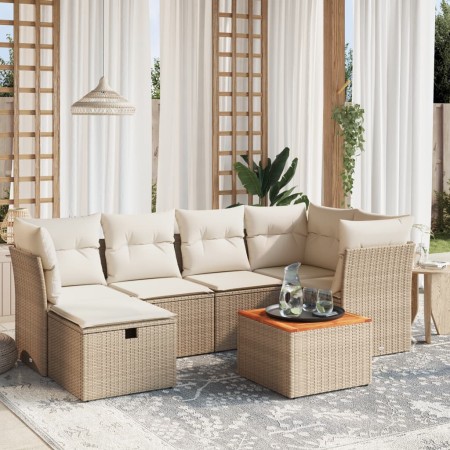 Set sofás de jardín 7 piezas y cojines ratán sintético beige de , Conjuntos de jardín - Ref: Foro24-3264726, Precio: 561,32 €...