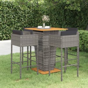 5-teiliges Gartenbar-Möbelset und Kissen aus grauem synthetischem Rattan von vidaXL, Gartensets - Ref: Foro24-3094805, Preis:...