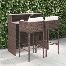 3-teiliges Garten-Bar-Set und braune Kissen aus synthetischem Rattan von vidaXL, Gartensets - Ref: Foro24-3094806, Preis: 338...