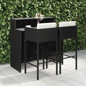 3-teiliges Gartenbar-Möbelset und Kissen aus schwarzem synthetischem Rattan von vidaXL, Gartensets - Ref: Foro24-3094807, Pre...