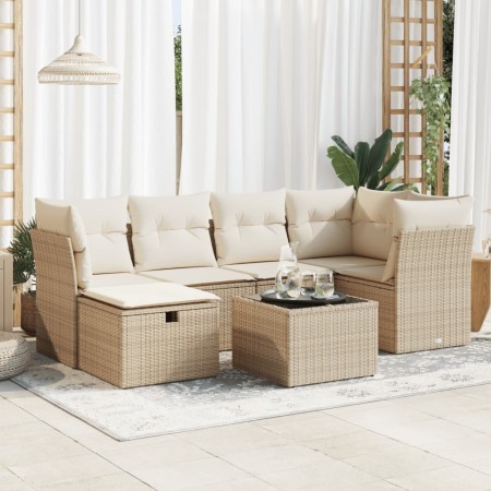 Set sofás de jardín 7 piezas y cojines ratán sintético beige de , Conjuntos de jardín - Ref: Foro24-3325294, Precio: 510,44 €...