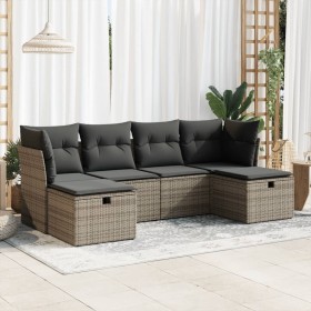 Set de muebles de jardín 6 pzas y cojines ratán