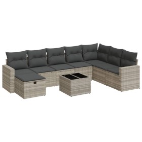 Set muebles jardín 9 pzas y cojines ratán