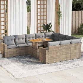 Set de sofás de jardín 11pzas con cojines ratán sintético beige by , Garden sets - Ref: Foro24-3327090, Price: 907,27 €, Disc...