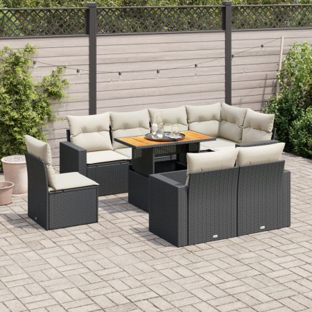 Set de sofás de jardín con cojines 9 pzas ratán sintético negro by , Garden sets - Ref: Foro24-3327052, Price: 636,02 €, Disc...