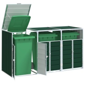 Cobertizo de 3 contenedores basura acero verde 216x81x115 cm by , Waste container supports - Ref: Foro24-4006179, Price: 205,...