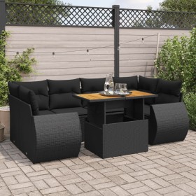 Set de sofás de jardín 7 pzas con cojines ratán sintético negro de , Conjuntos de jardín - Ref: Foro24-3327226, Precio: 551,6...